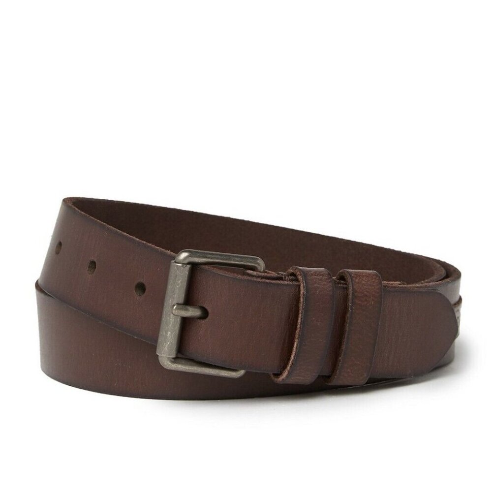 AllSaints Logo Overlay Leather Brown Belt